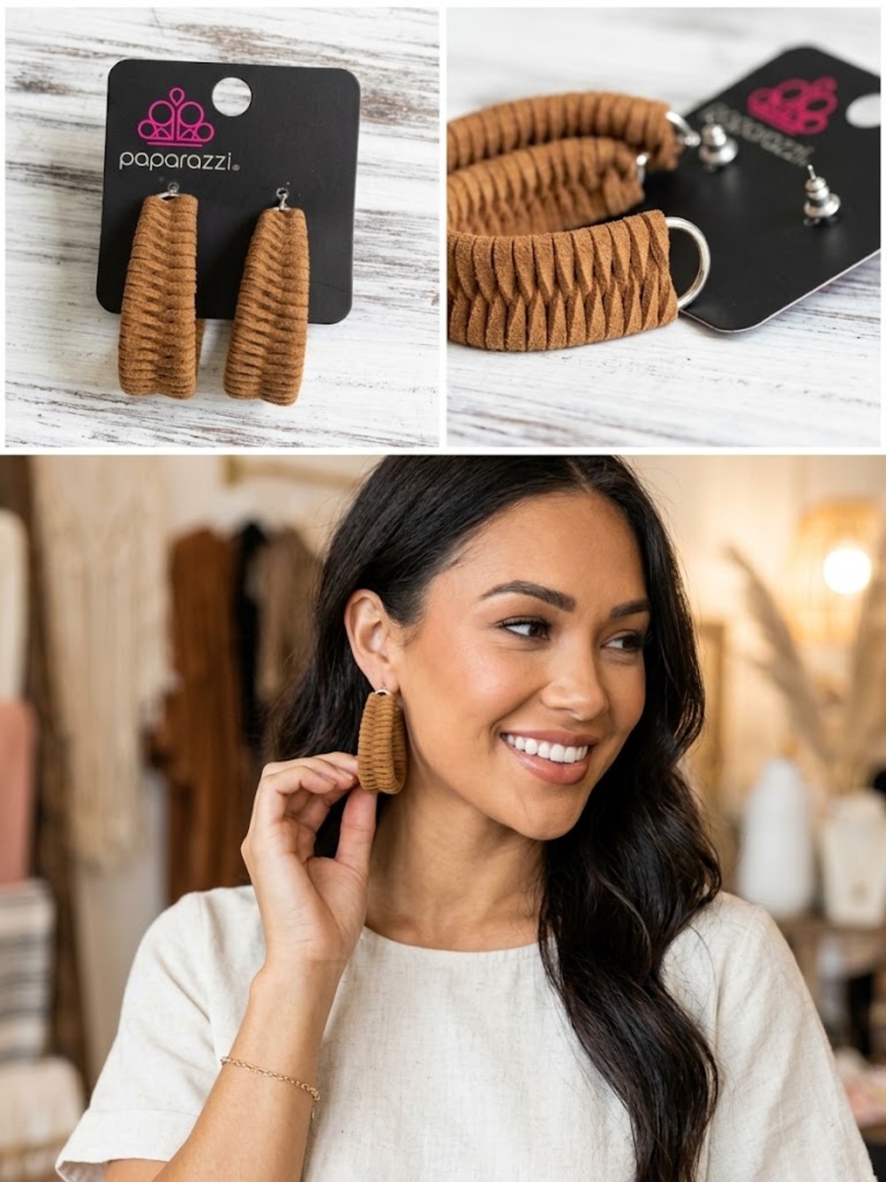 Paparazzi Brown Textured Wrapped Hoop Earrings Boho Statement Jewelry